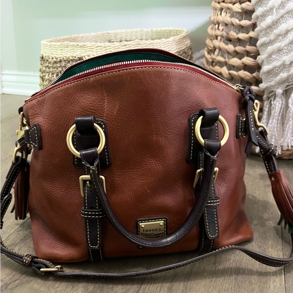 Dooney & Bourke Brown Satchel with Silver Accents